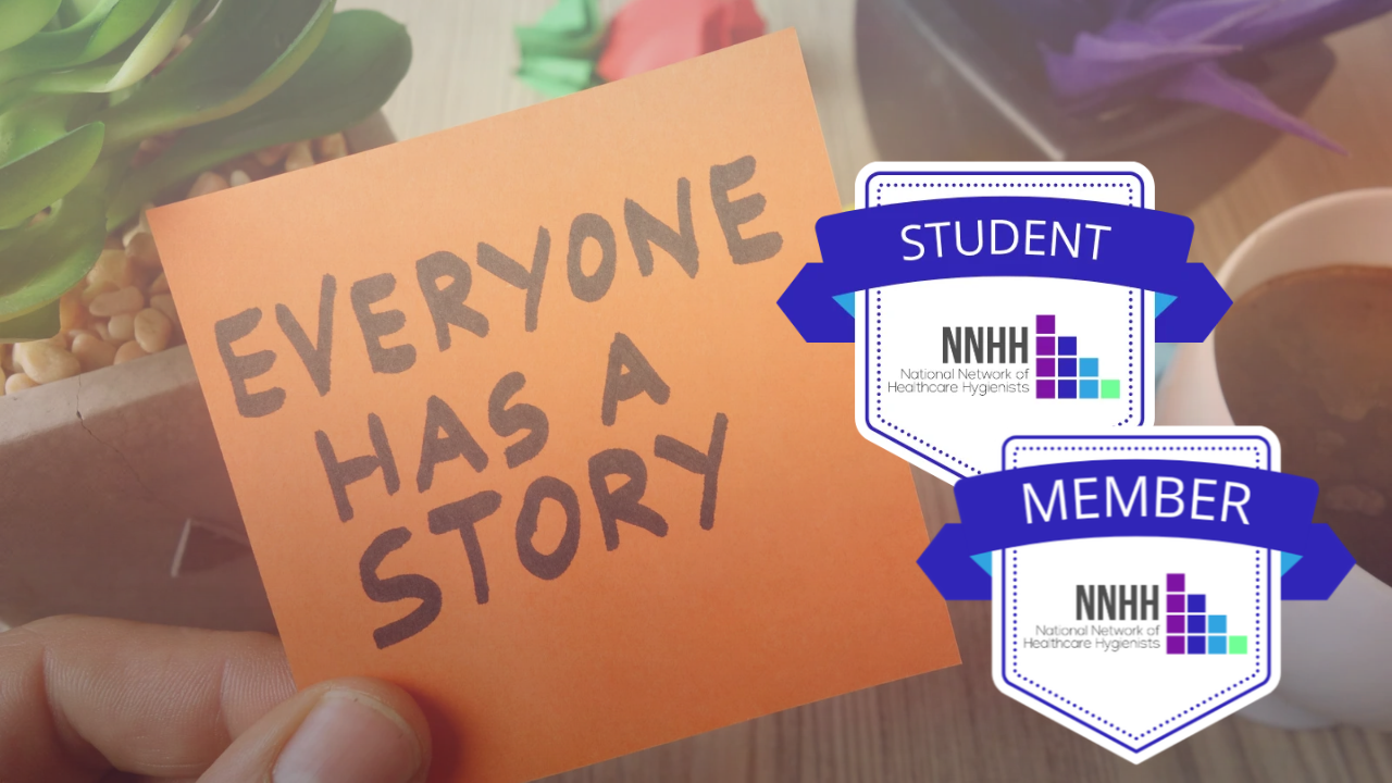 sticky note that says "everyone has a story" and NNHH member badge