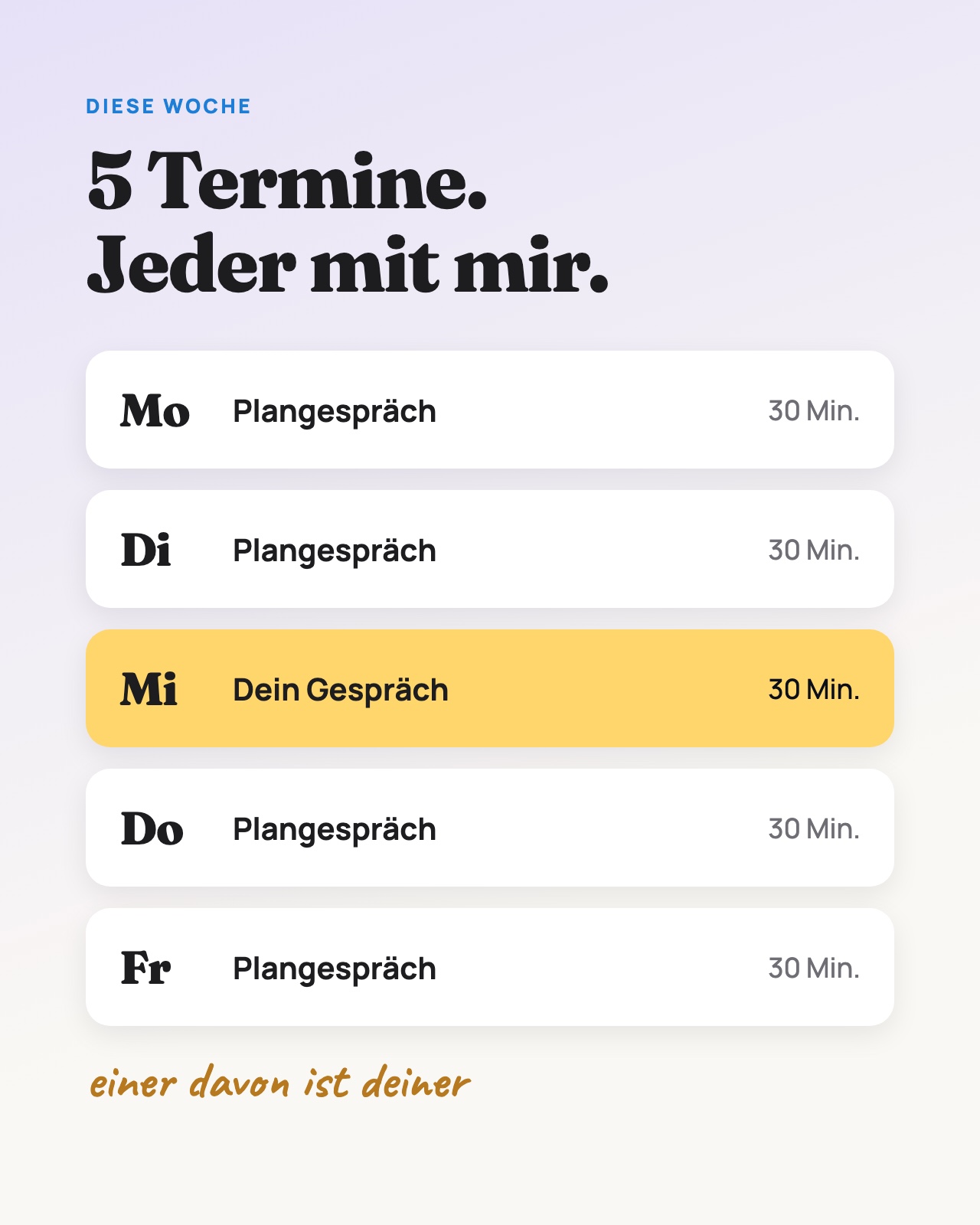5 Plangespräche pro Woche, jedes mit Alex Hurschler