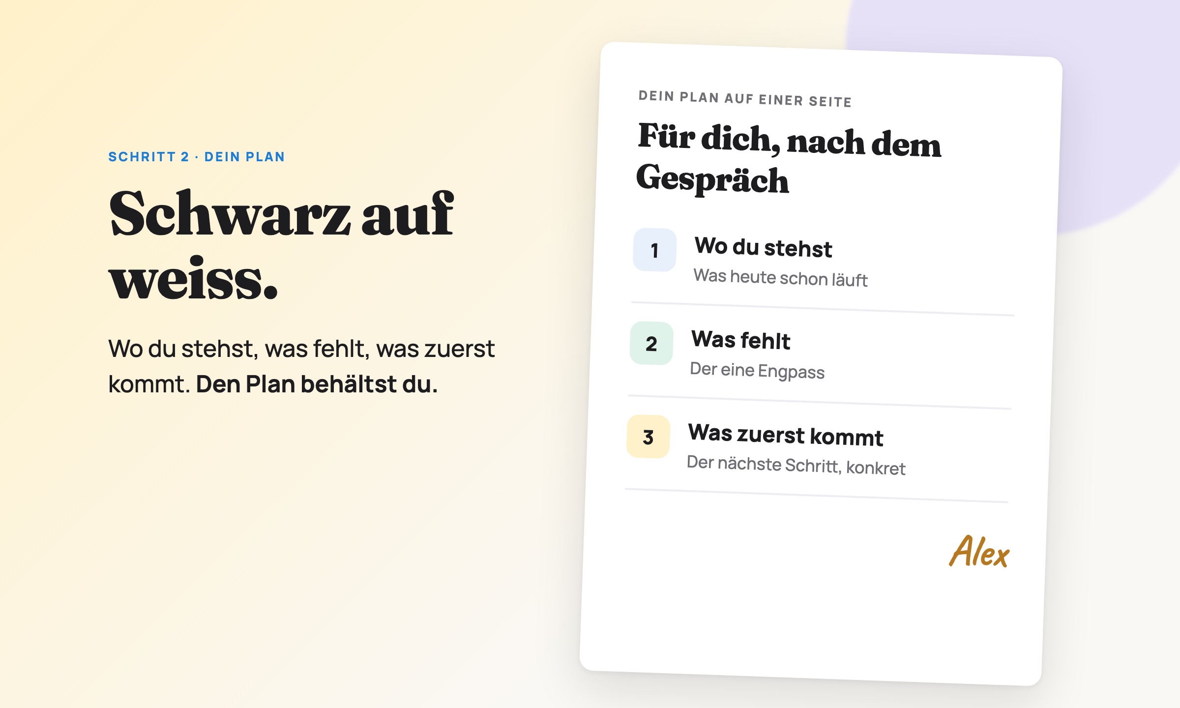 Dein Plan auf einer Seite: wo du stehst, was fehlt, was zuerst kommt