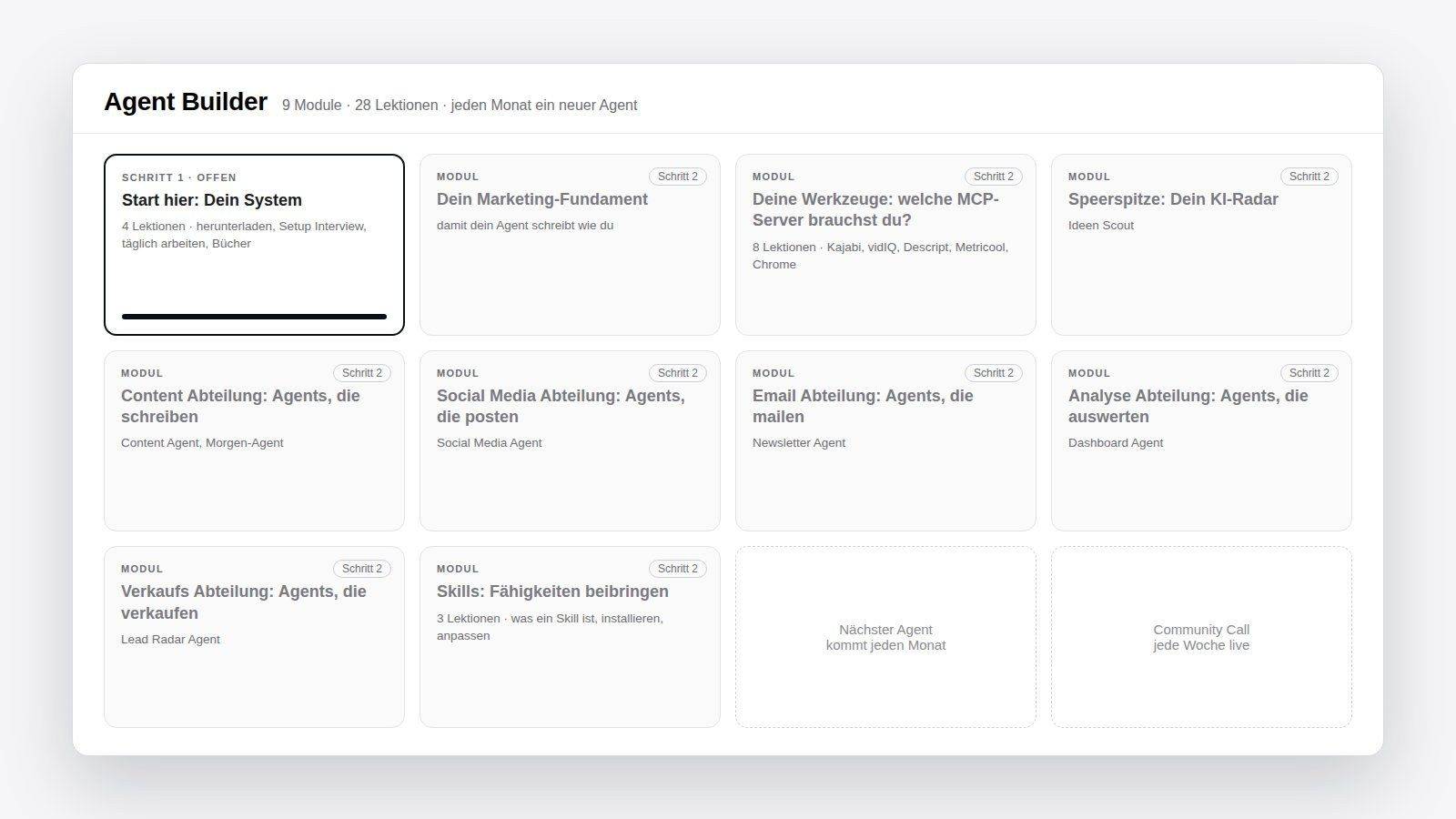 Kursübersicht Agent Builder