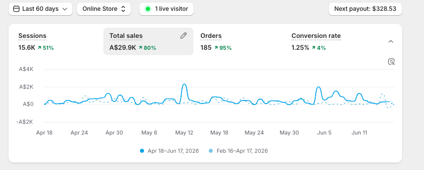 Ann Shopify result showing 80 percent growth over 60 days