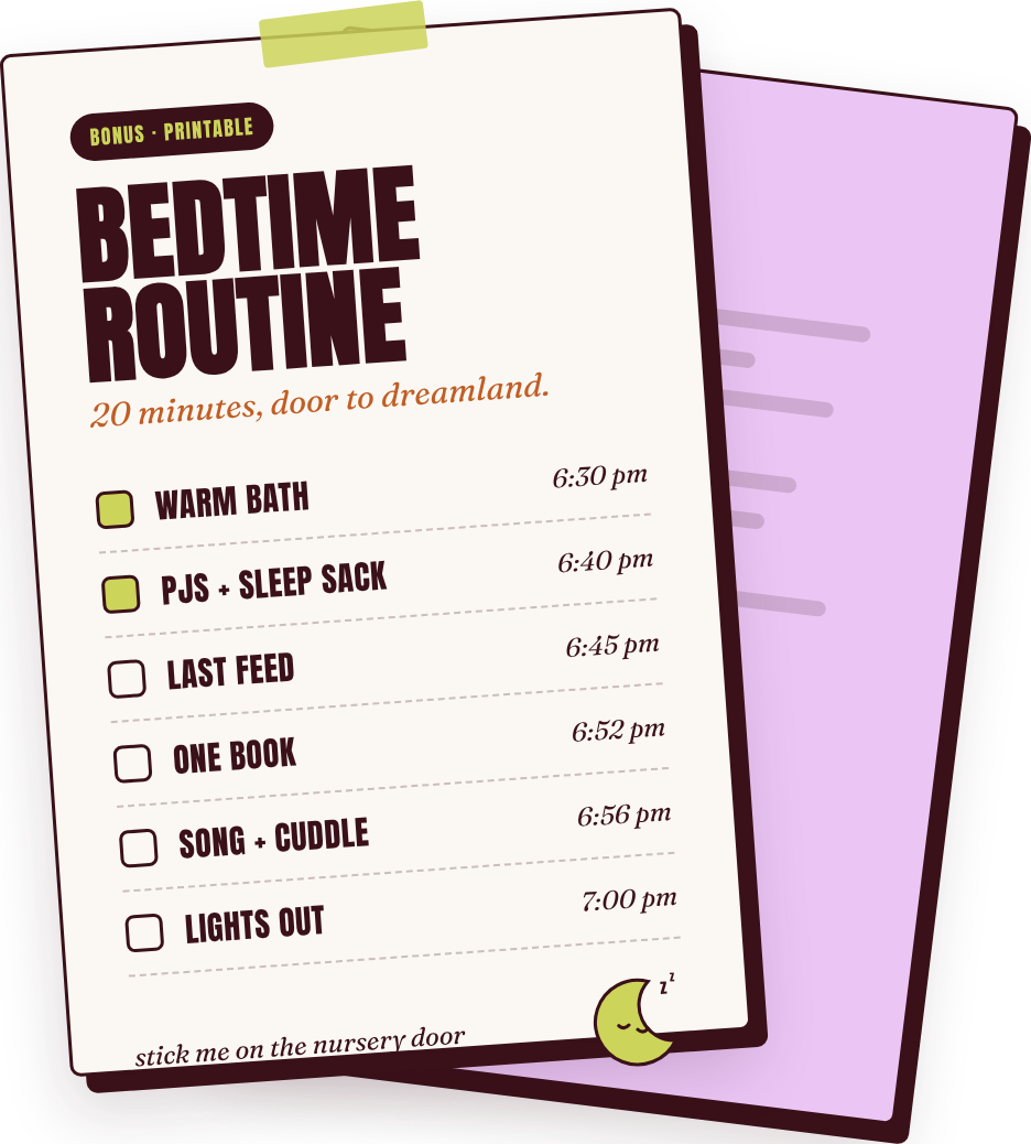 Printable Snooze Club bedtime routine cheat sheet