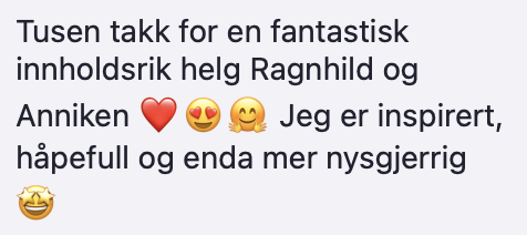 Kommentar fra deltaker: Jeg er inspirert, håpefull og enda mer nysgjerrig.