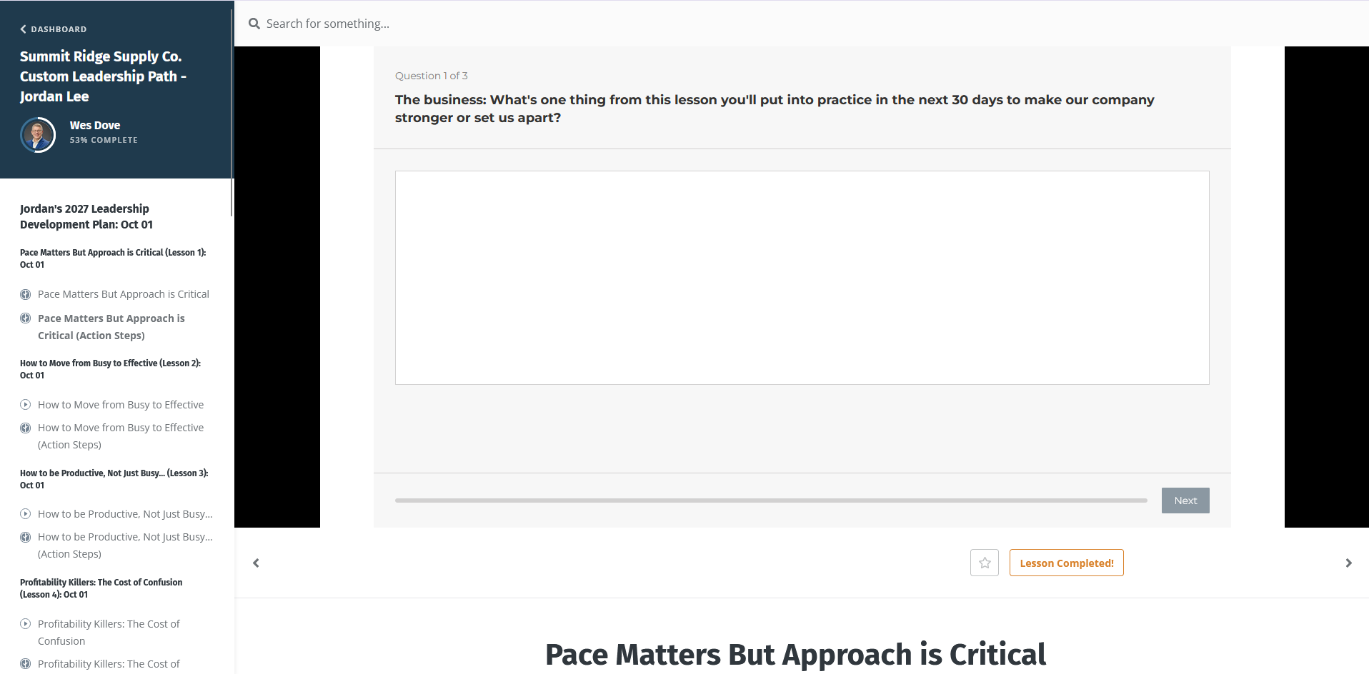 Action Steps questions after a lesson (sample)