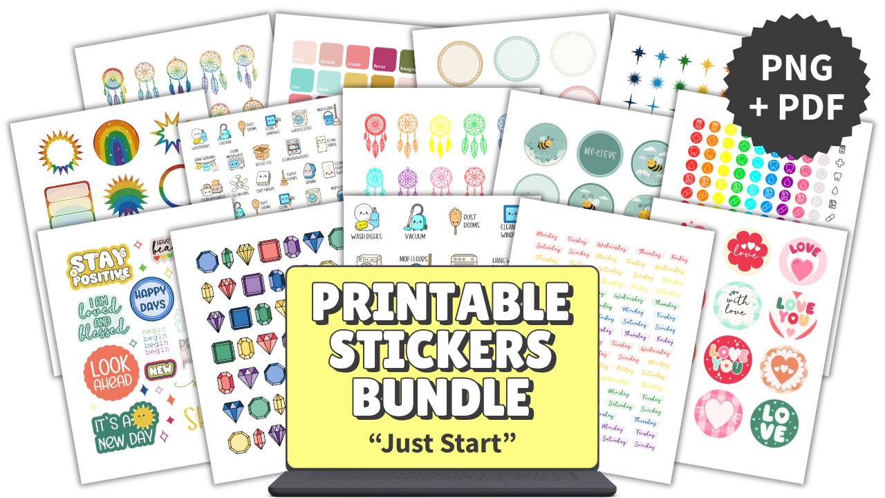 Shop: Printable Stickers Bundle: Just Start