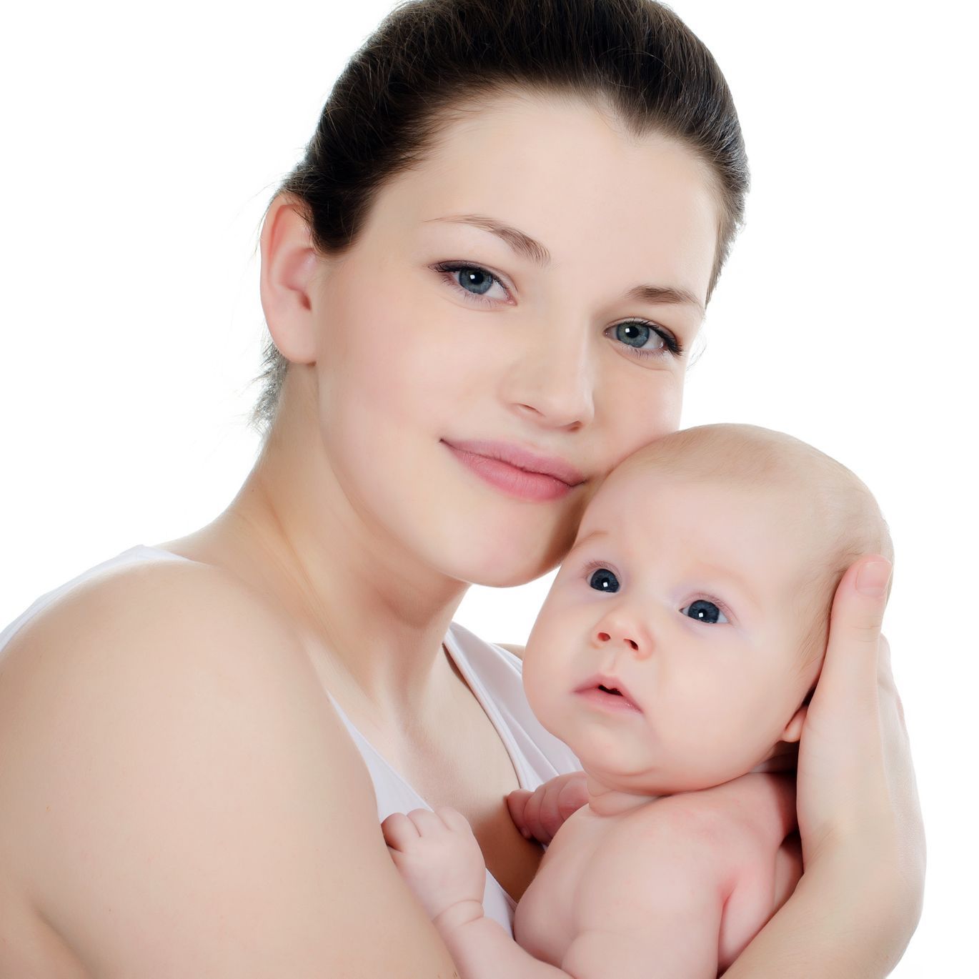 A mother cradling her baby