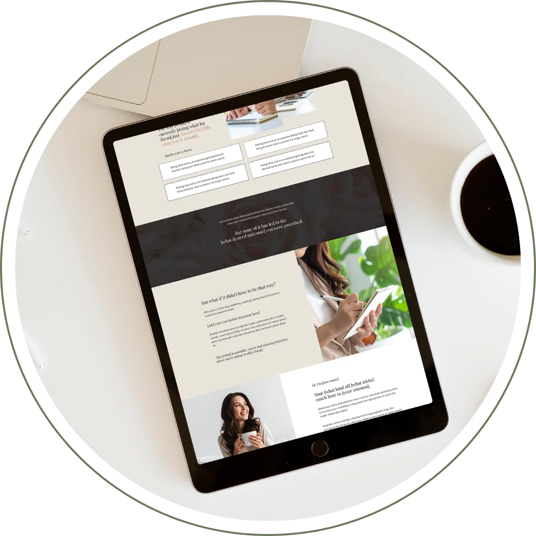 Kajabi template on an iPad screen