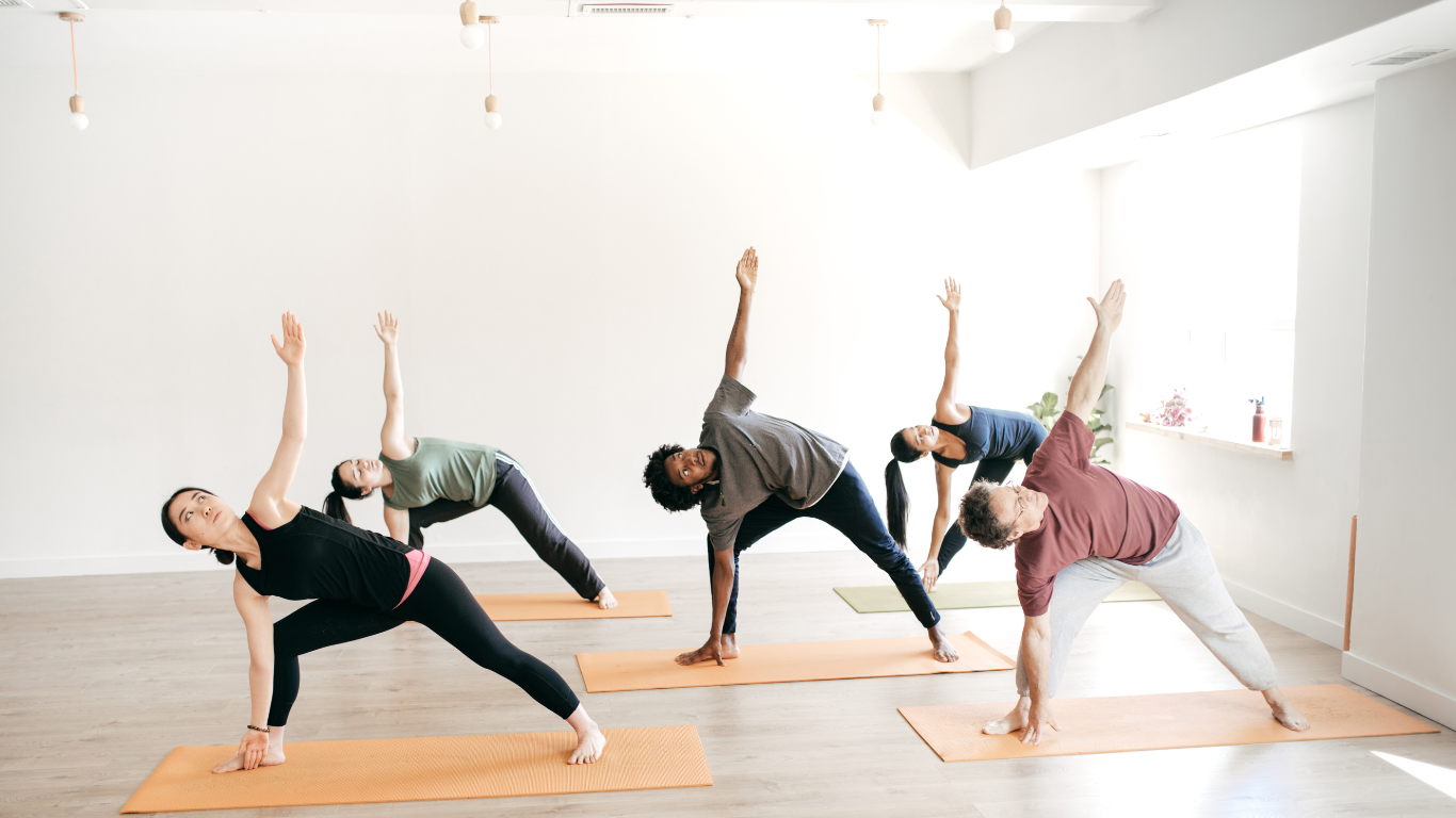 Boutique fitness studio group class in session
