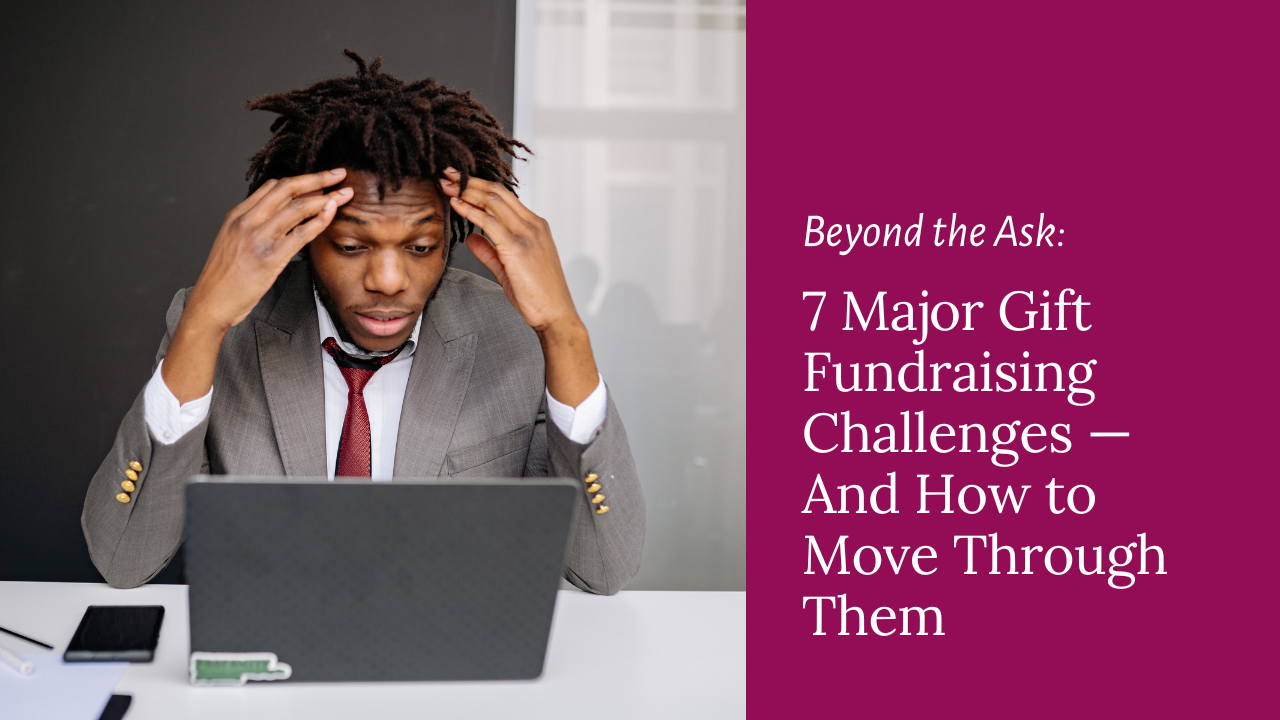 Frustrated fundraiser biting pencil
