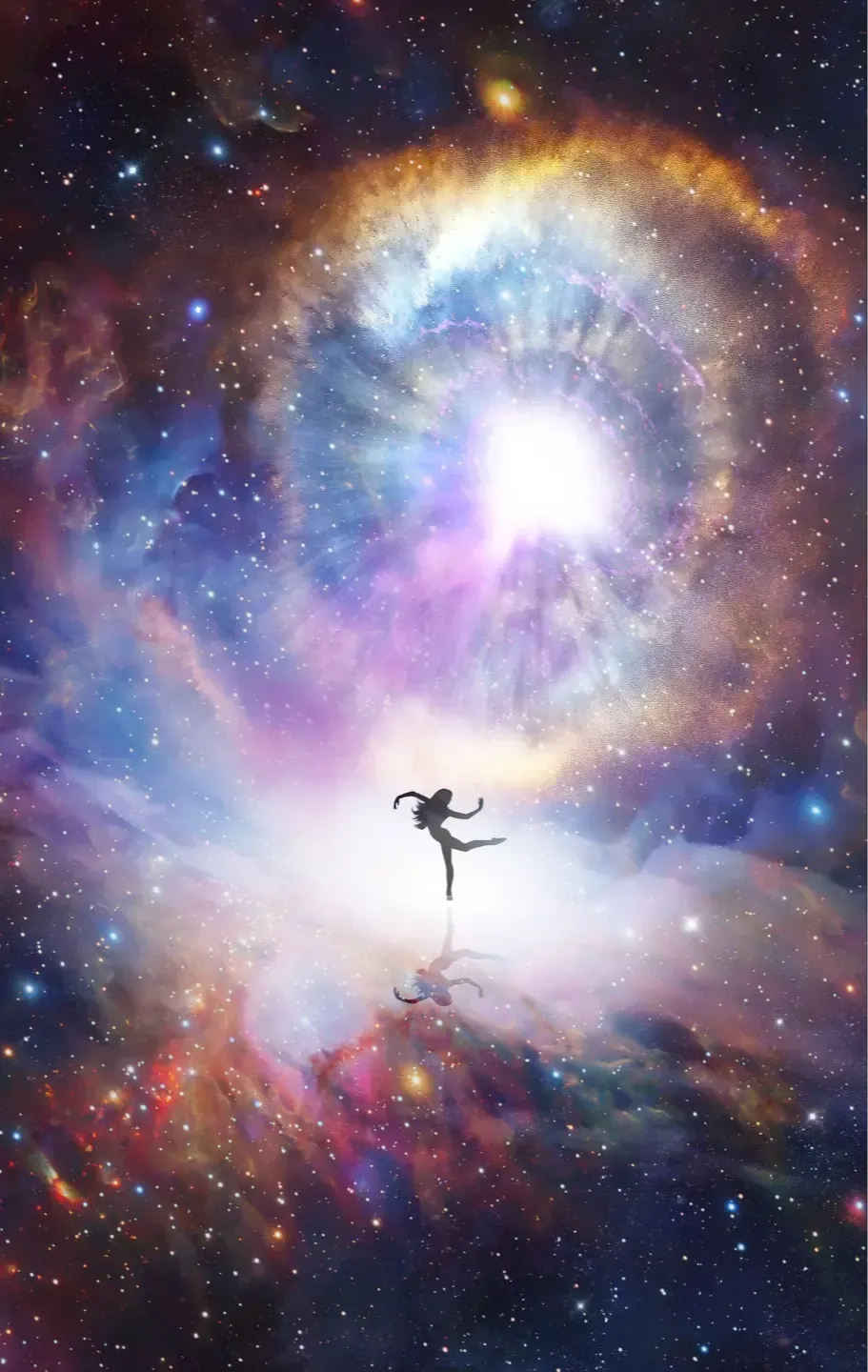 woman dancing in galaxy of clouds energy healing energy healer quantum healing psychic channeler medium