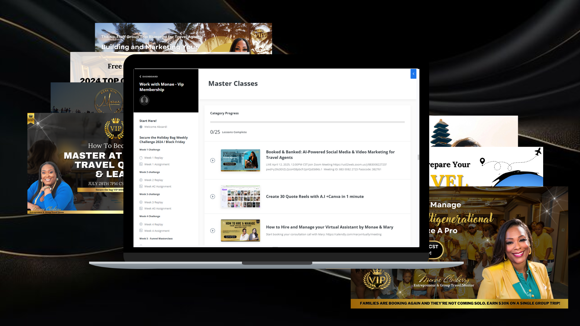 VIP Membership training library with full access to past and future travel agent masterclasses