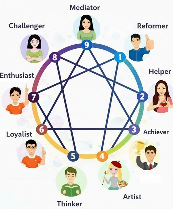 Enneagram diagram with nine types