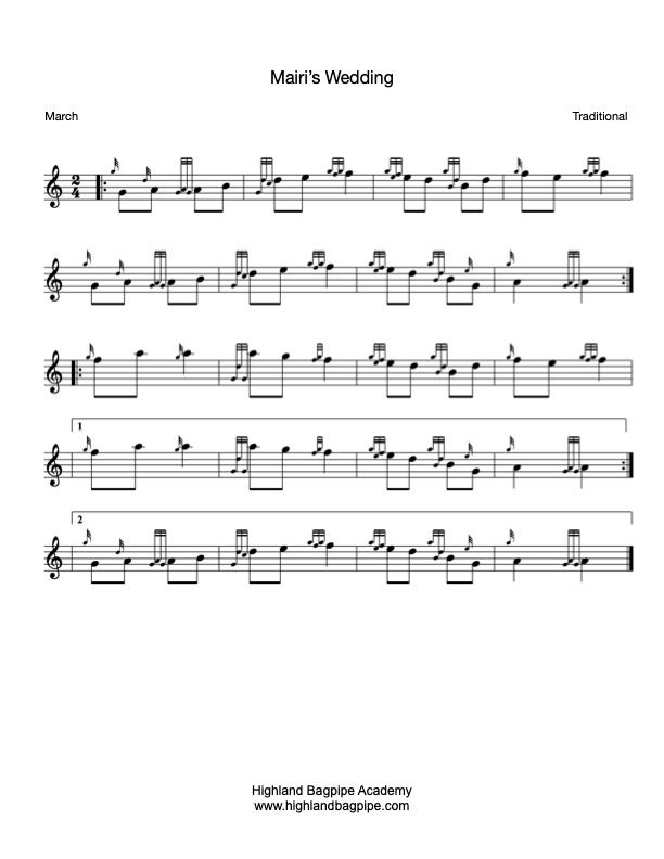Mairi's Wedding bagpipe sheet music