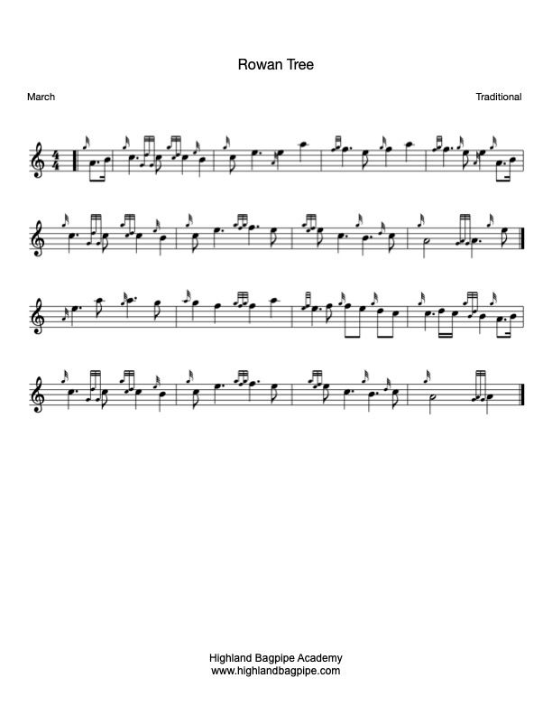 Rowan Tree bagpipe sheet music