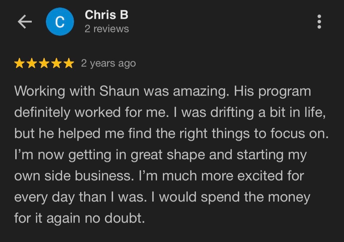 Client review from Chris B. showing the ripple effect of coaching