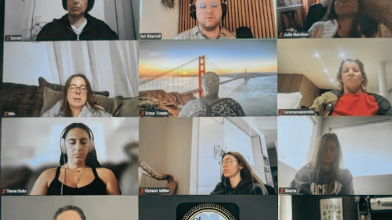 online sound healer training session with students attending a live virtual class