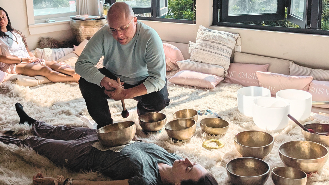 sound healer training practice session using Tibetan singing bowls for therapeutic sound