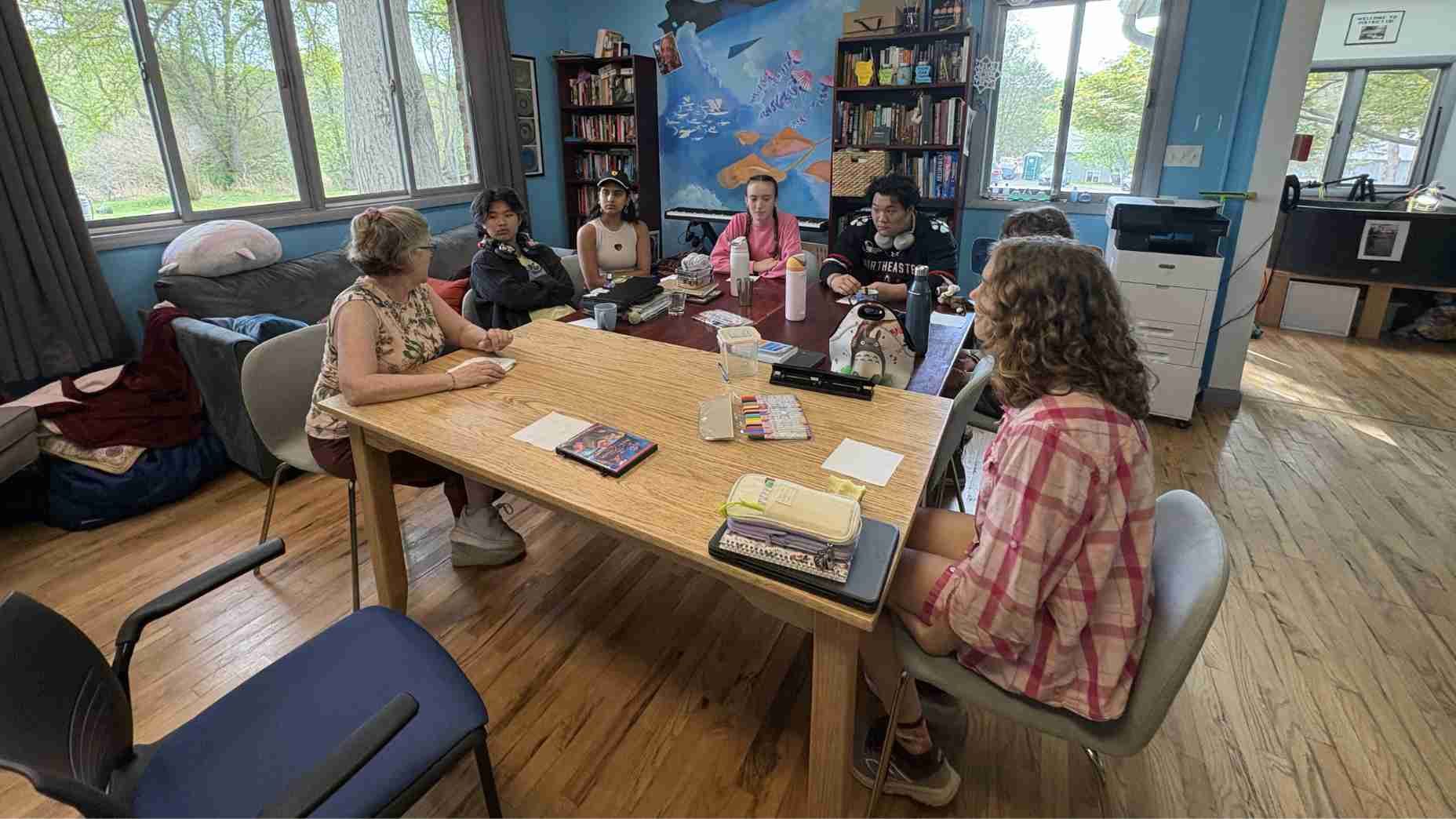 students viewing a marine mammal jawbone