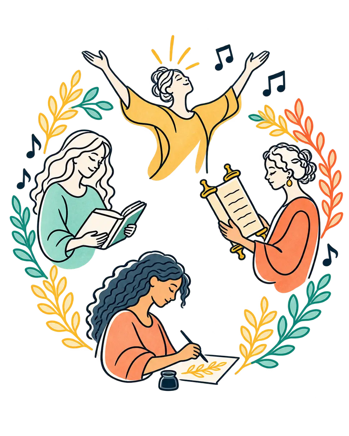 Illustration of two women talking together over an open Bible