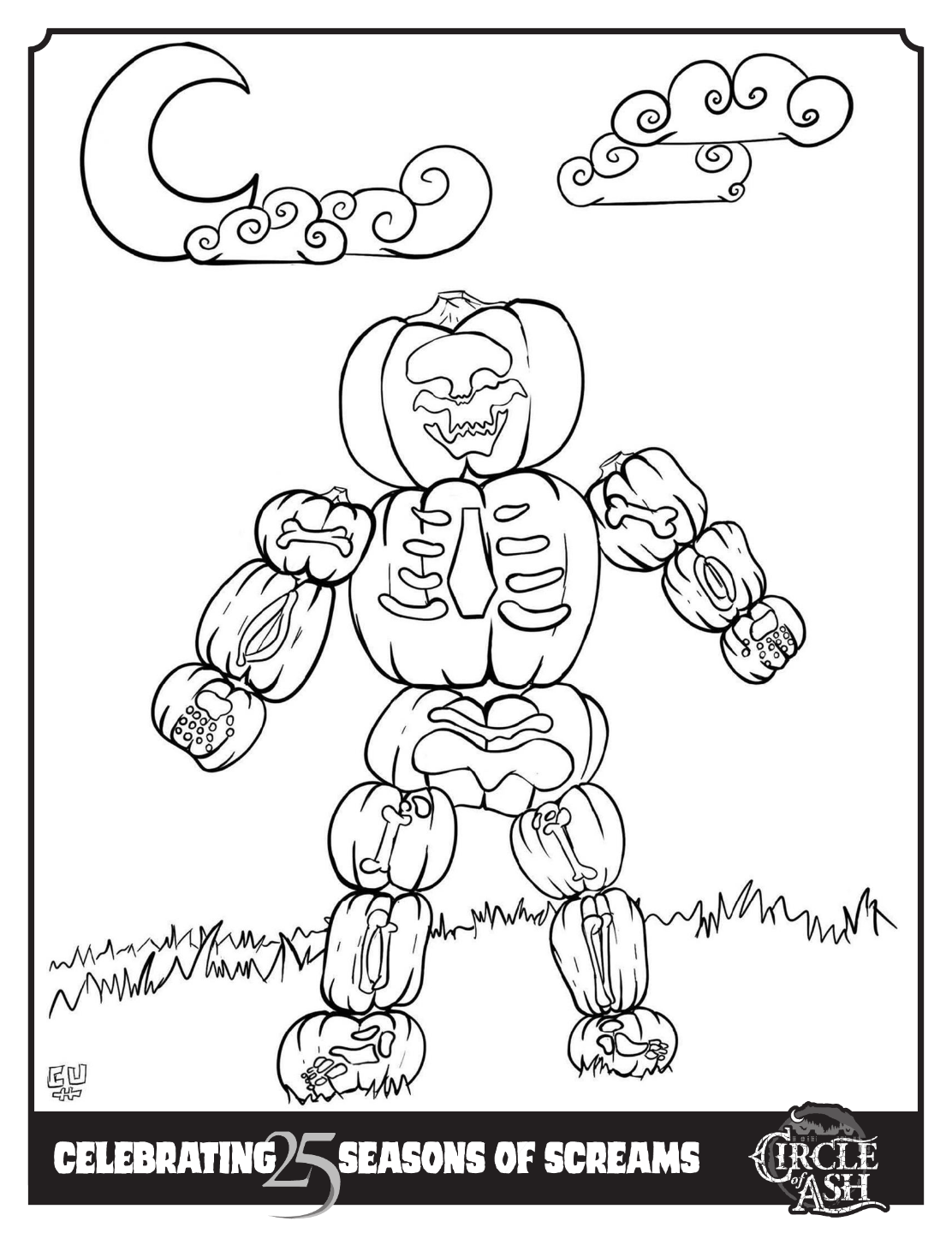 Circle of Ash coloring sheet: The Pumpkin Golem
