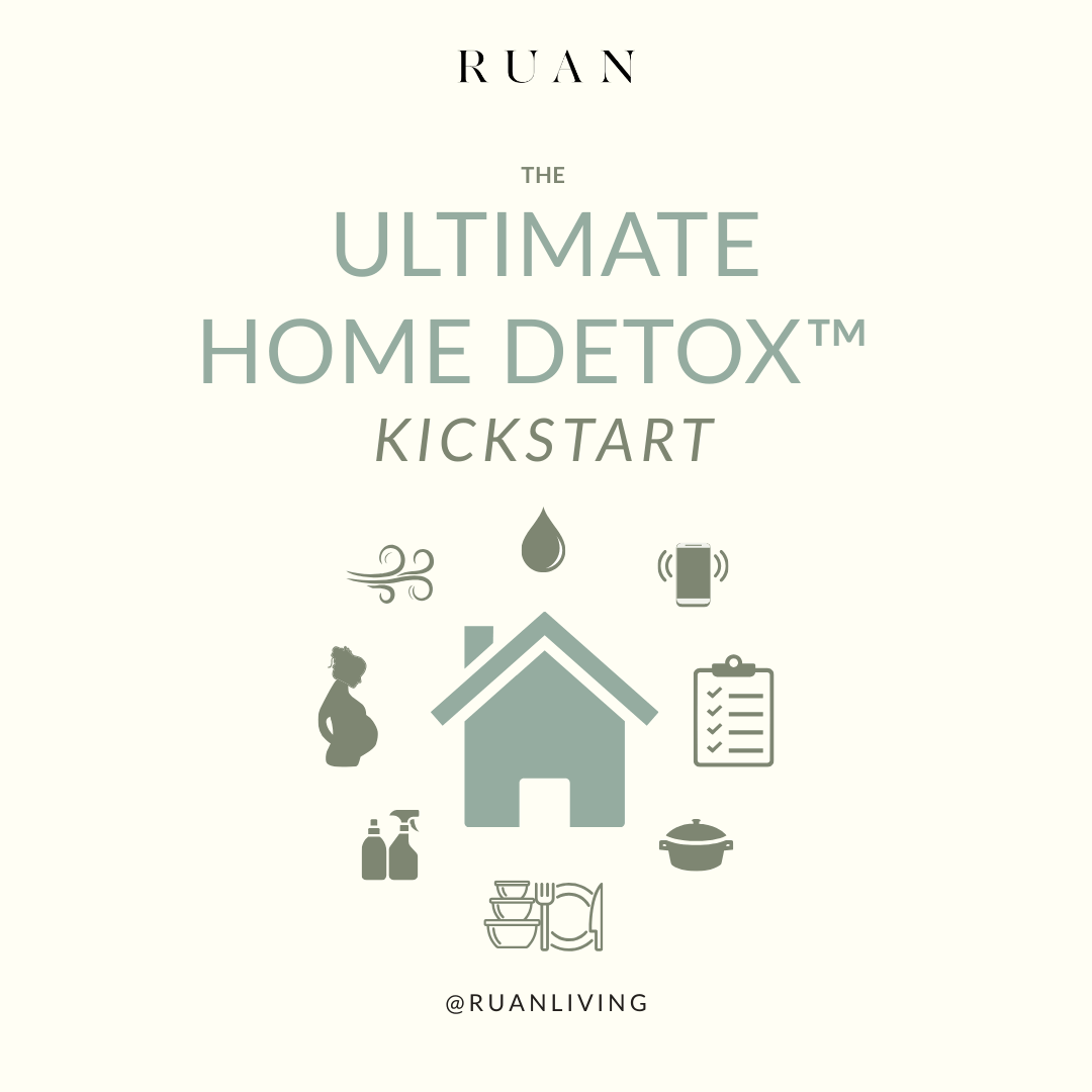 Free download: The Ultimate Home Detox Starter Pack by Ruan Living with guides to detox cookware, cleaning, EMFs, kitchen habits, and forever chemicals