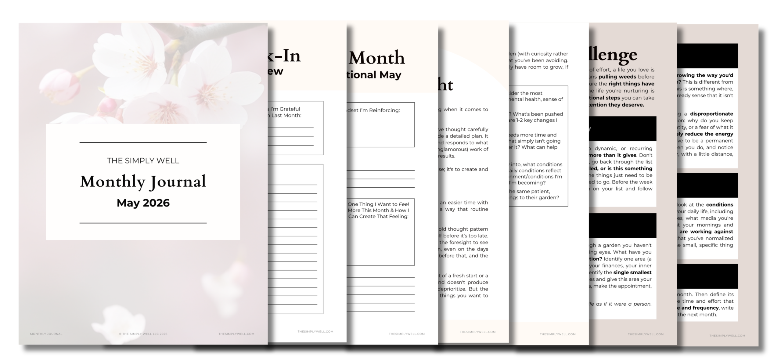 Mockup preview of this month's Monthly Journal and sample pages.