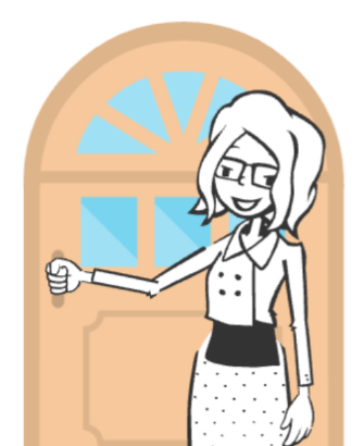 Illustration of Charis Santillie opening a door