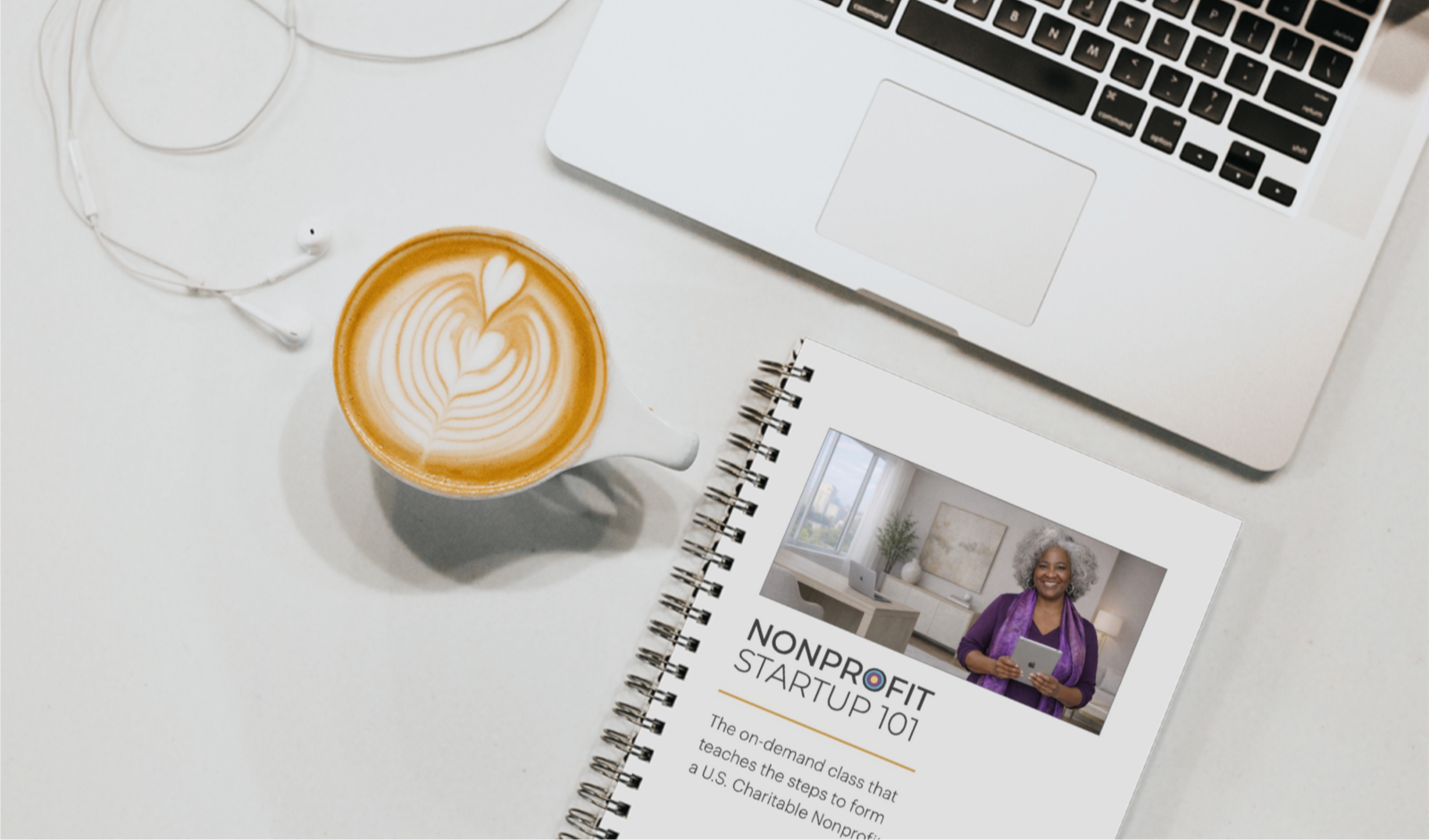 Nonprofit Startup 101 Mockup Workbook & Laptop