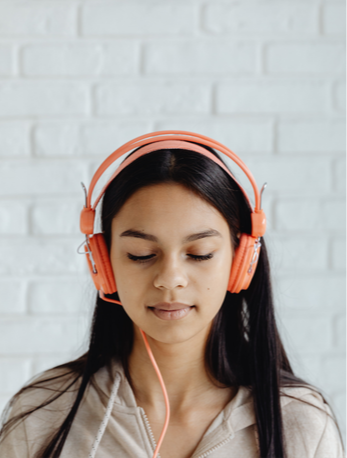Woman listening with headphones