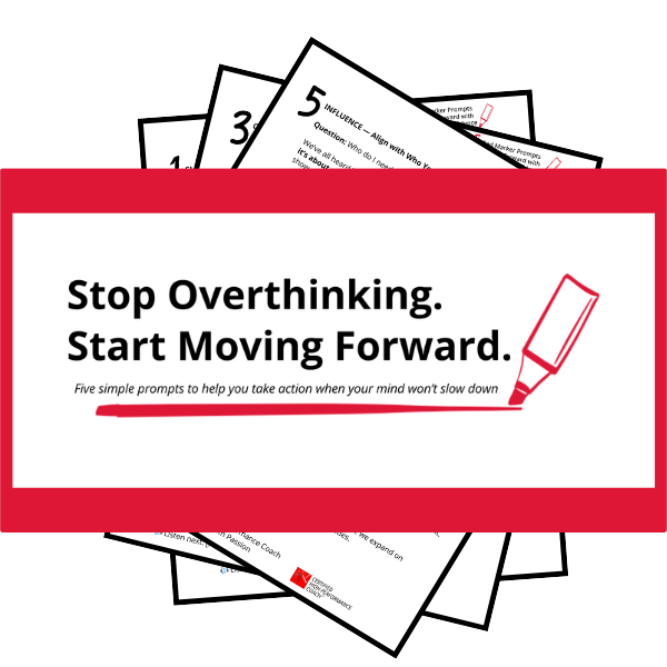 Front cover of the free guide titled Stop Overthinking. Start Moving Forward. outlined in red.