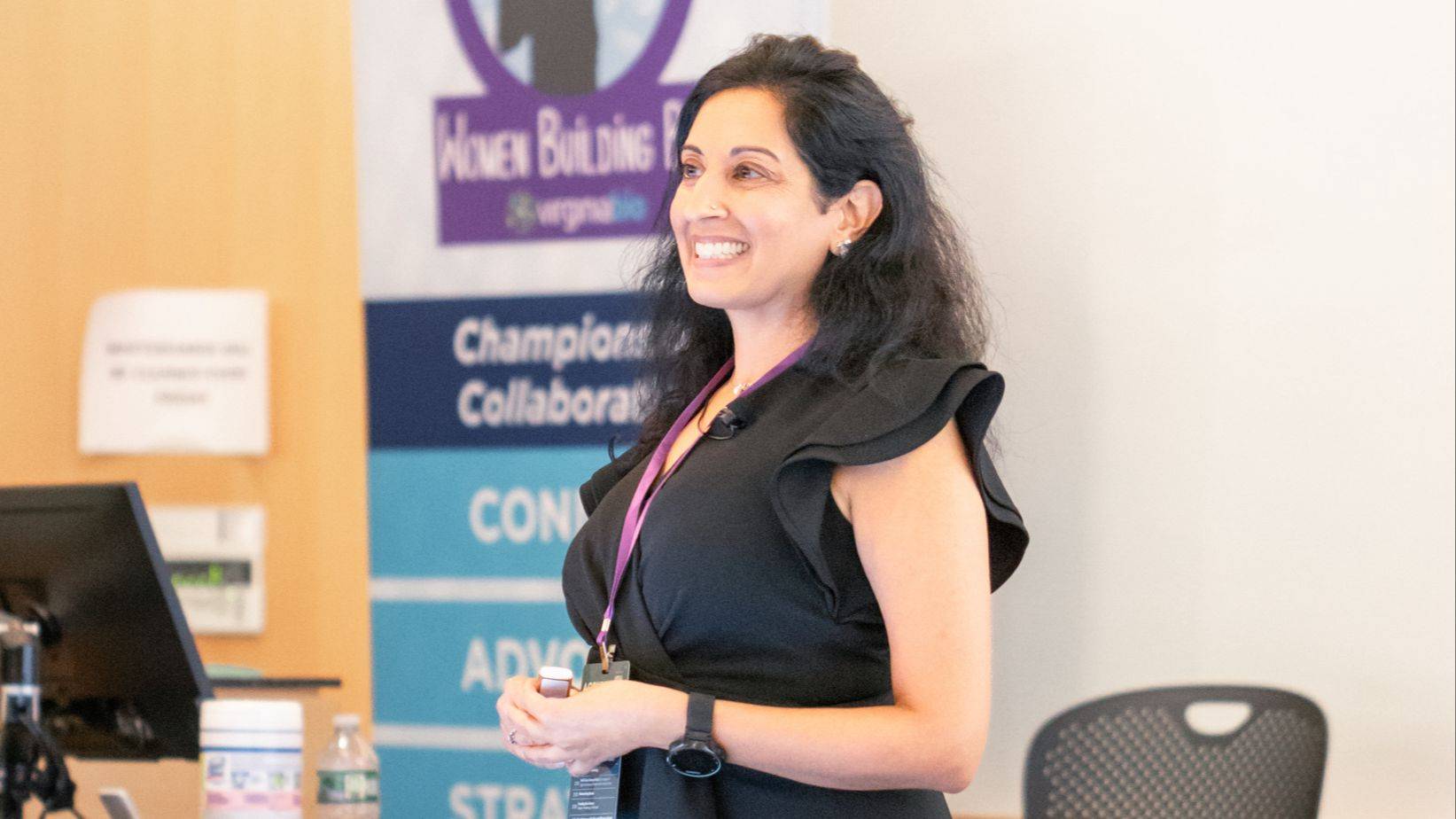 Sheetal giving a keynote presentation