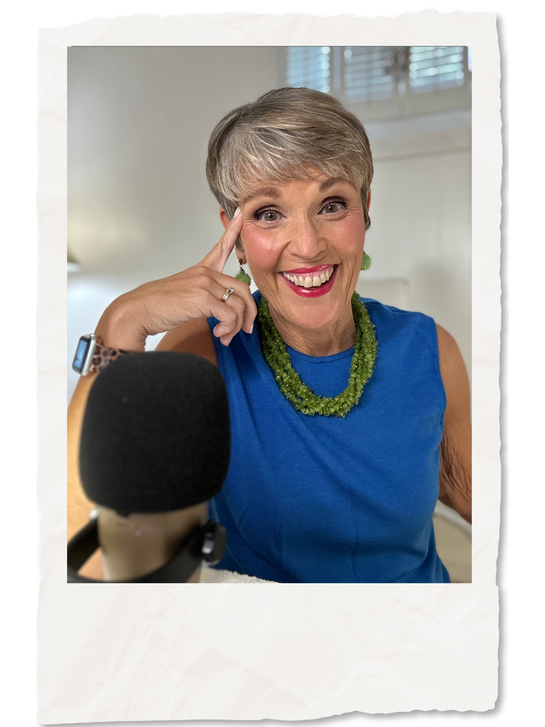 Andrea Johnson recording a podcast interview