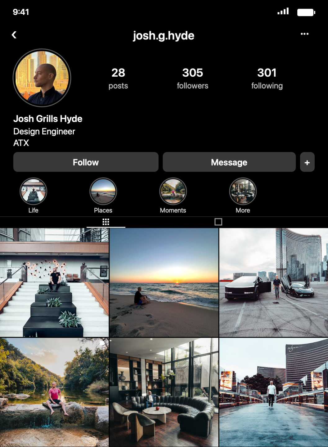 Josh's after Instagram profile