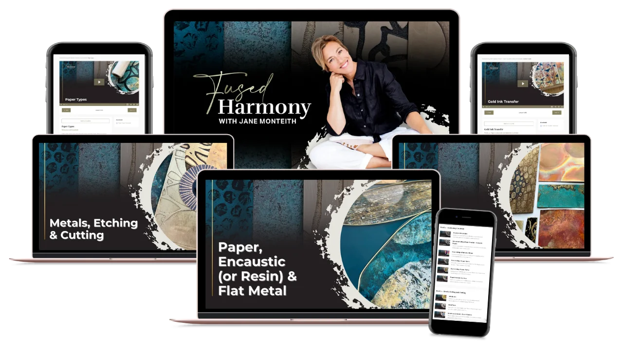 fused harmony art online course cover on laptop screen