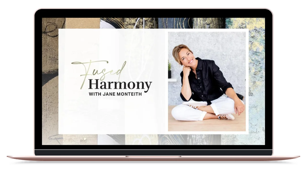 fused harmony art online course cover on laptop screen