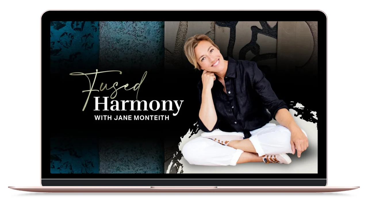 fused harmony art online course cover on laptop screen
