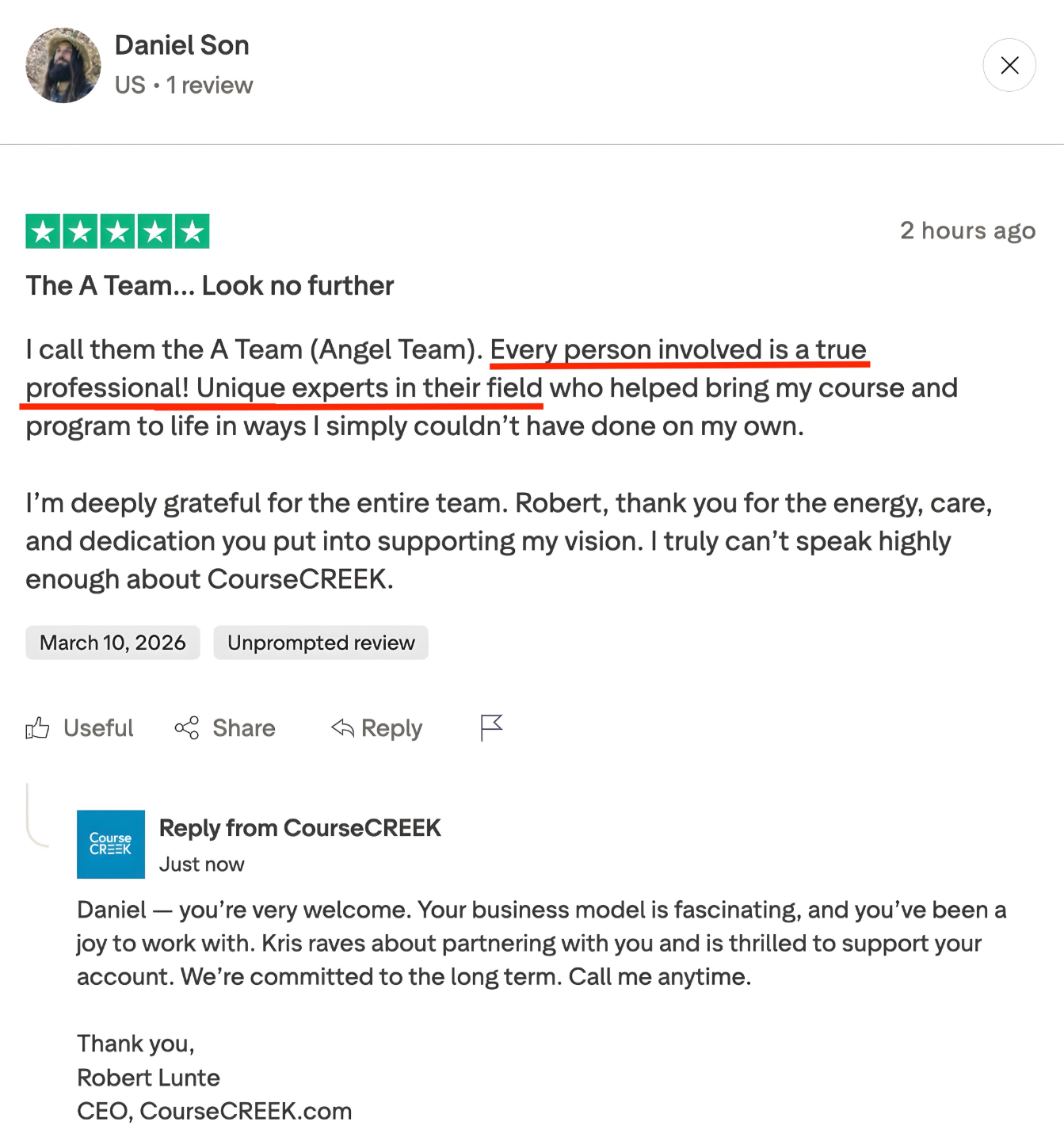 CourseCREEK Reviews and Testimonials