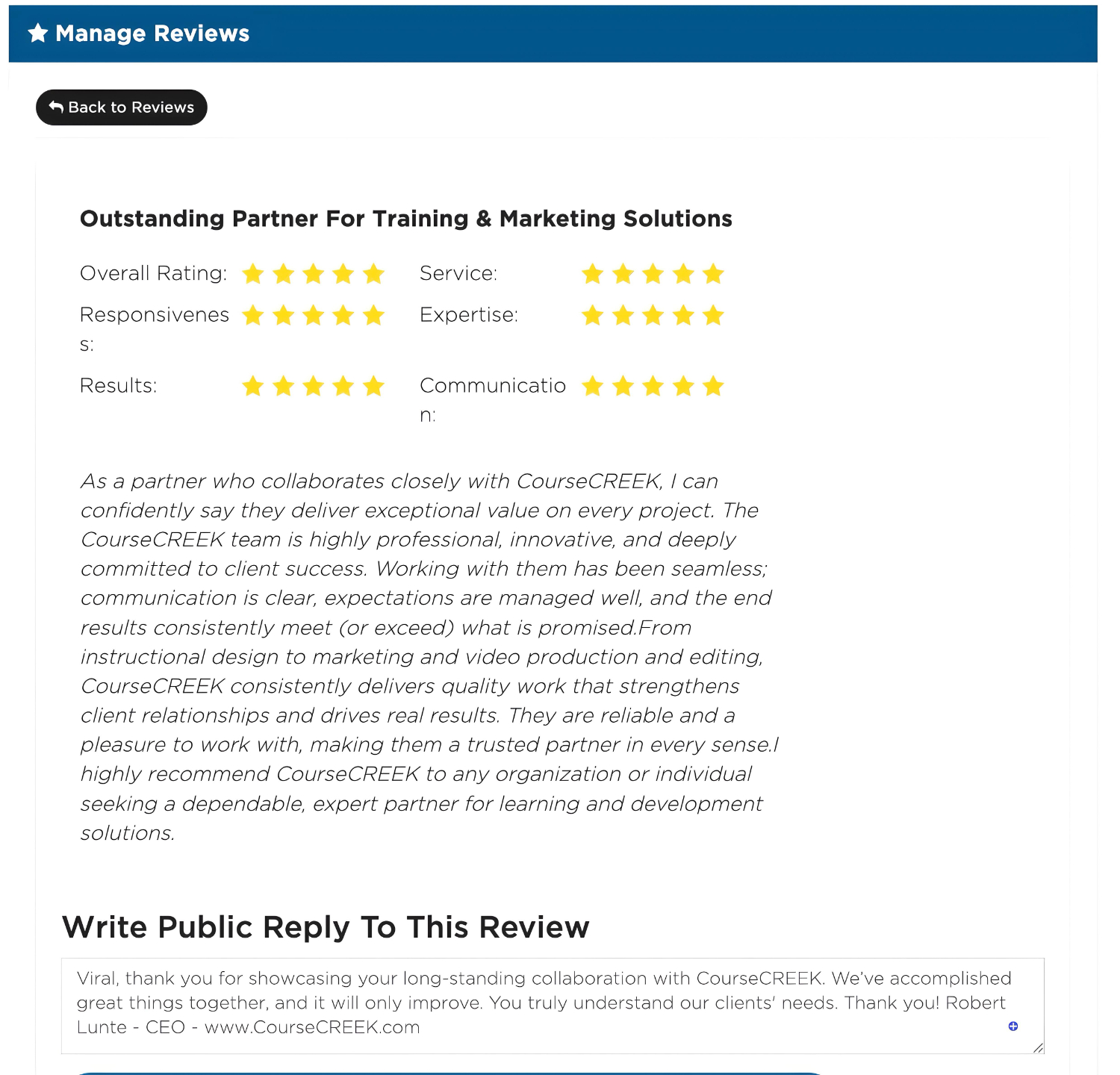 CourseCREEK Reviews and Testimonials