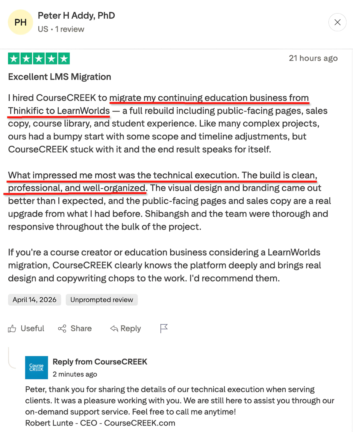 CourseCREEK Reviews and Testimonials