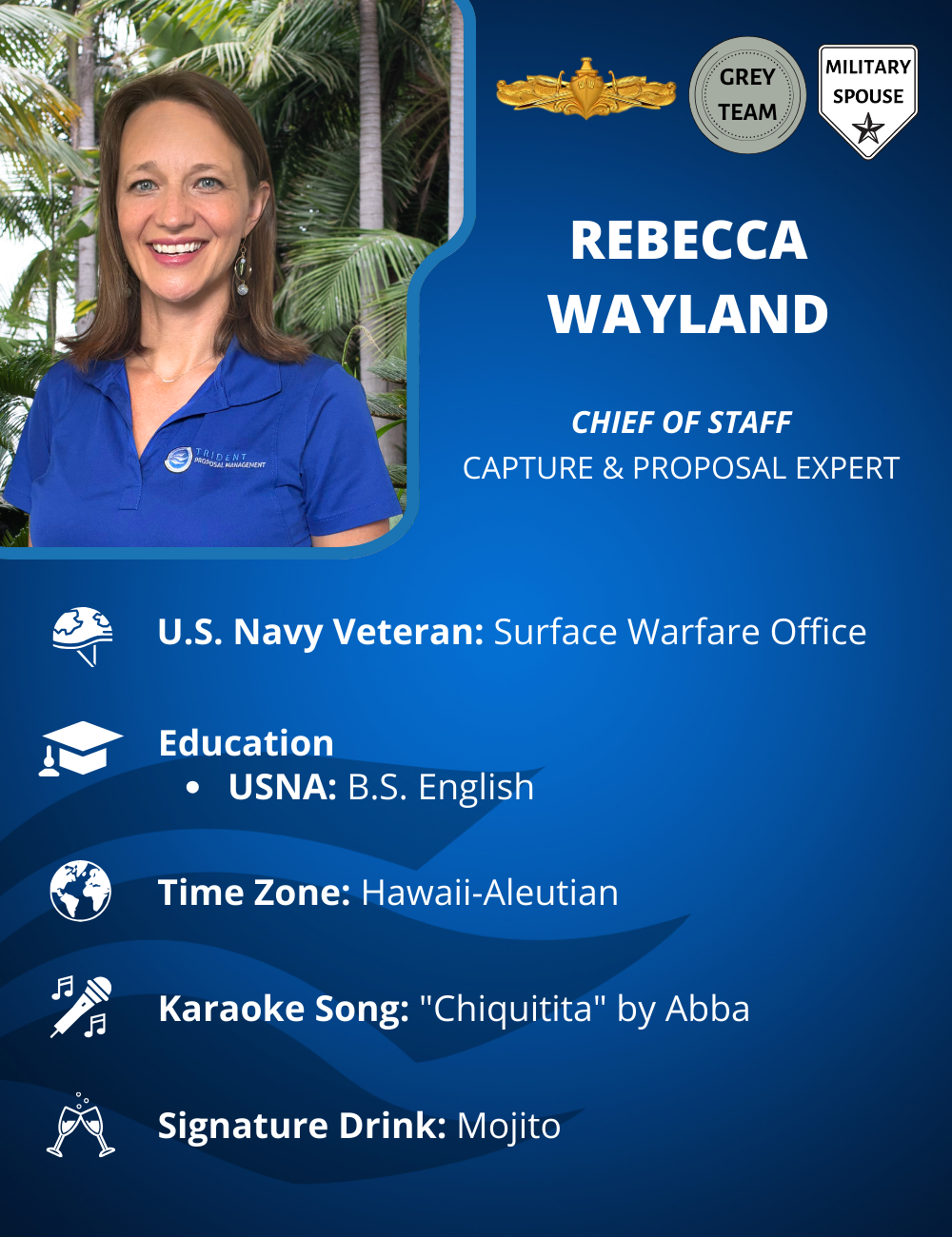 Photo of Rebecca Wayland, Chief of Staff and a Capture and Proposal Expert at Trident Proposal Management