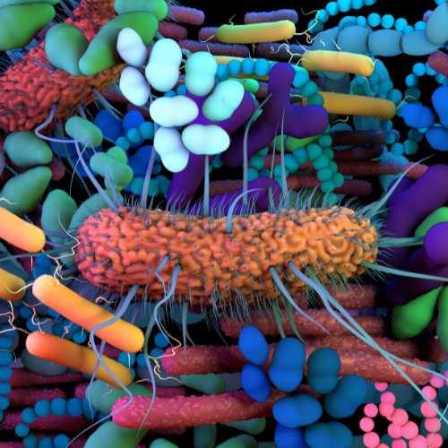 Colorfull mix of types of microbes found in the body