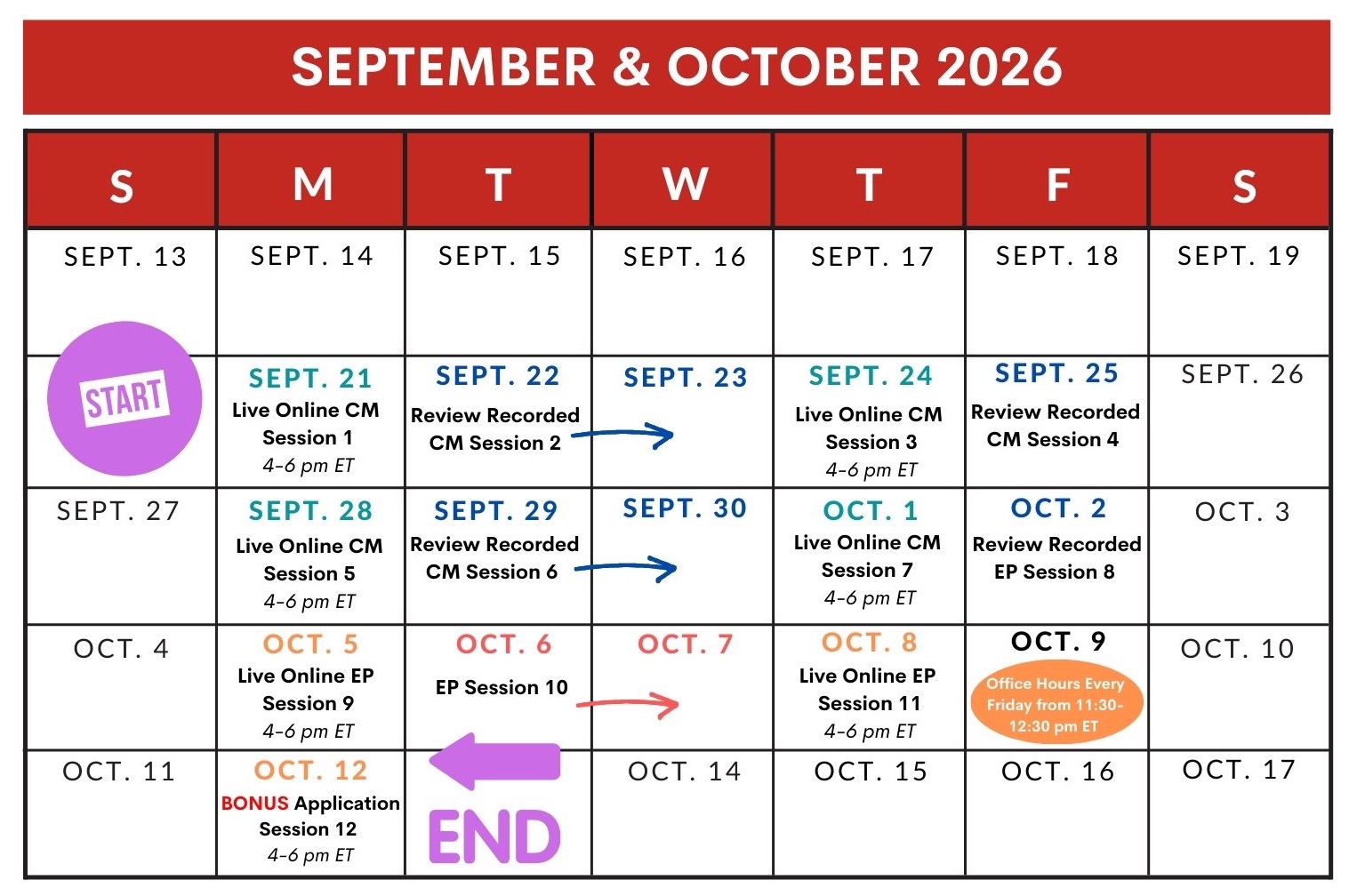 Fall Training Schedule