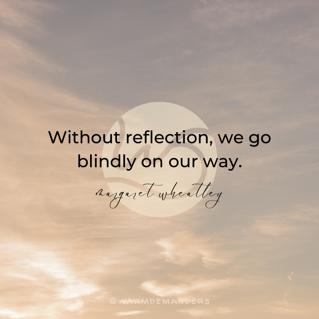 Without reflection, we go blindly on our way. - Margaret Wheatley