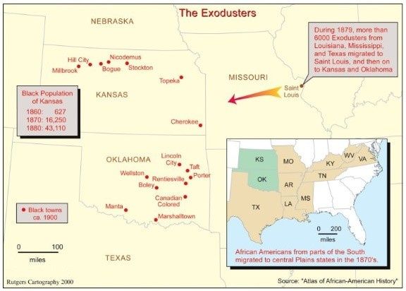 Map of the Exoduster towns of the midwest