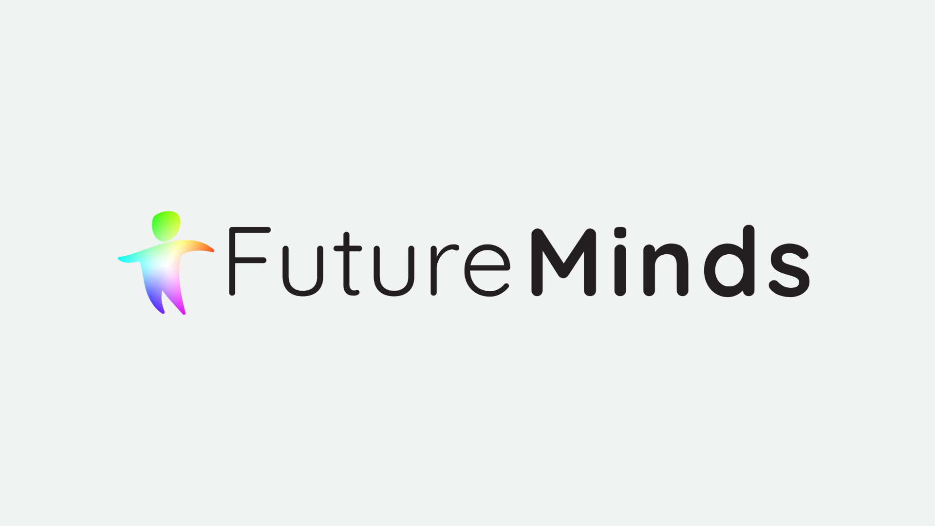 The Future Minds logo, where a small icon on a child appears in the spectrum colours next to the words 'Future Minds'
