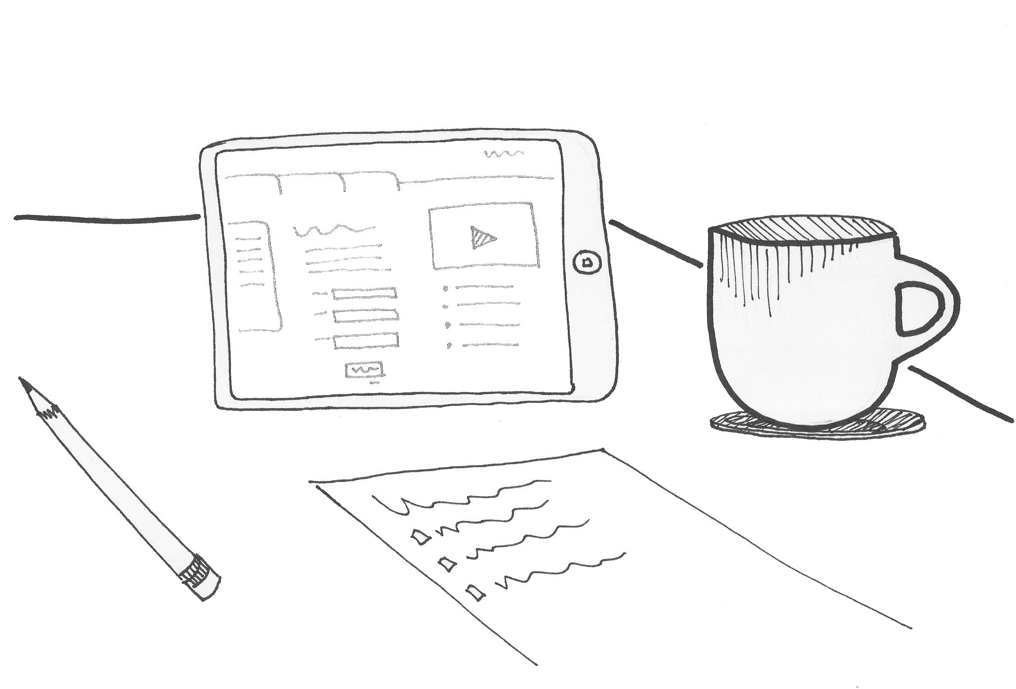 Illustration of digital tablet and cup of coffee