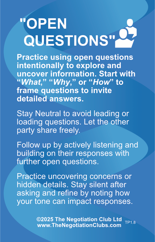 Negotiation Tactic Card – Questions Open