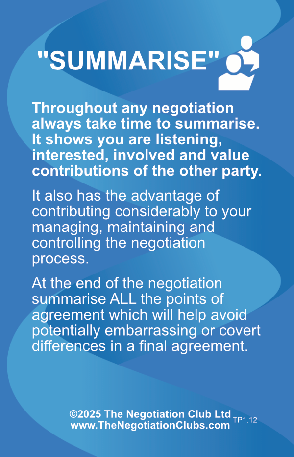 Negotiation Tactic Card – Summaries