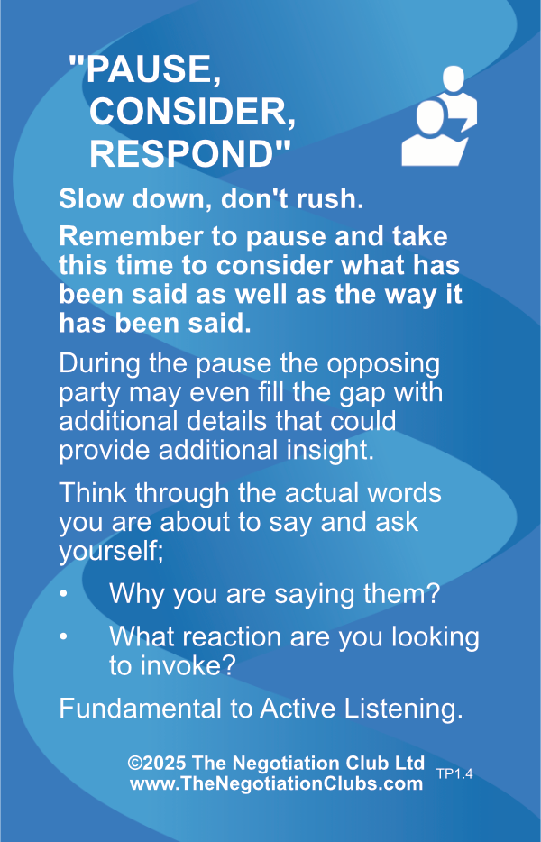 Negotiation Tactic Card – Pause, Consider, Respond