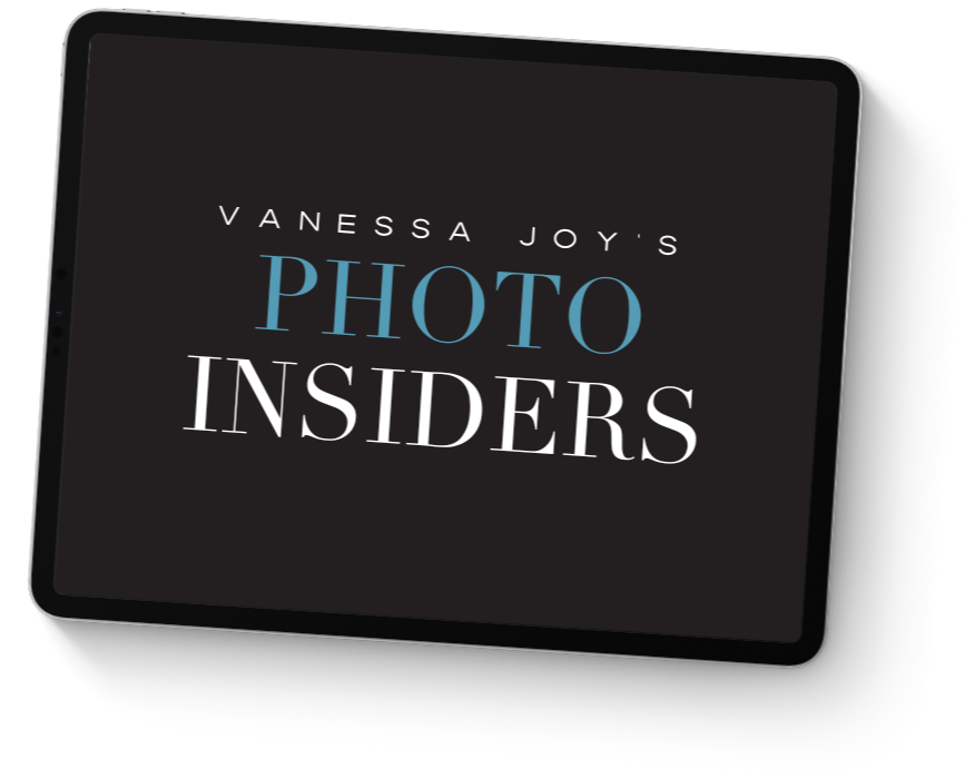 iPad showing the logo of Vanessa Joy's Photo Insiders